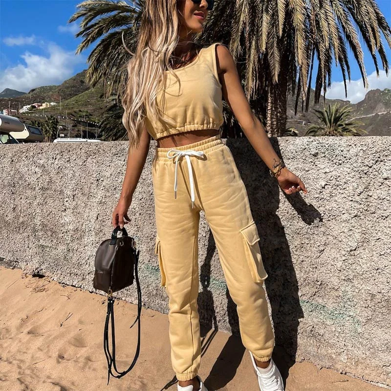 2021 Fashion Lady Skirt Suits Sexy Sleeveless Tops And Casual Drawstring Skirts Outfits Summer Women Two Piece Sets Streetwear