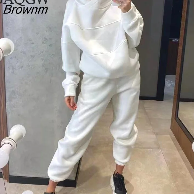Brownm Womens Oversized Tracksuit Warm Fleece Suits Hoodies Tops Casual Sweatshirts Jogging Pant Two Piece Outfits Sweatpants