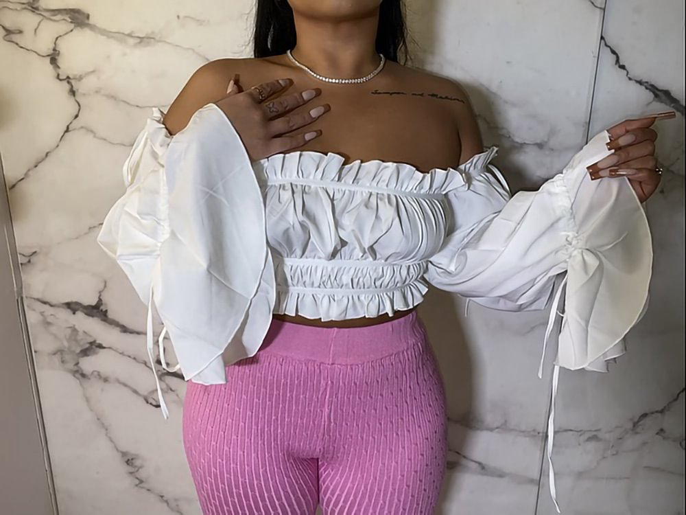 Pleating Women's Long-sleeve Blouse Sexy Tube Top