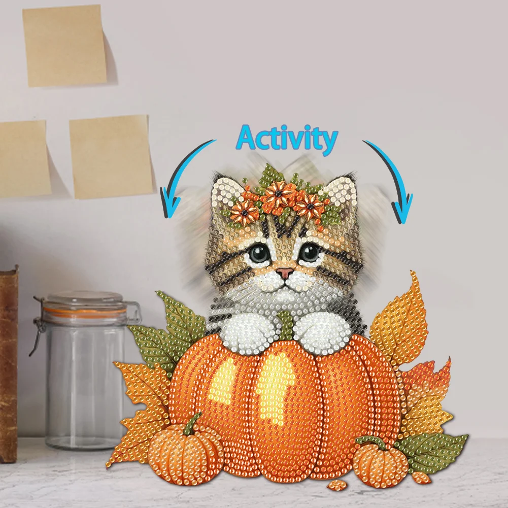2D Flat Cat DIY Shaking Head Cat Pumpkin Diamond Painting Desktop Decorations