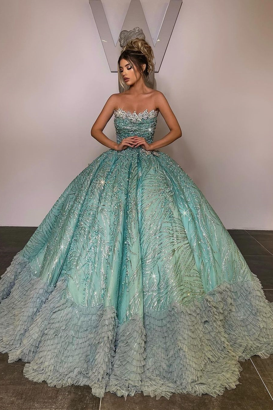 Charming Green Mermaid Strapless Evening Dress With Ball Gown | Ovlias