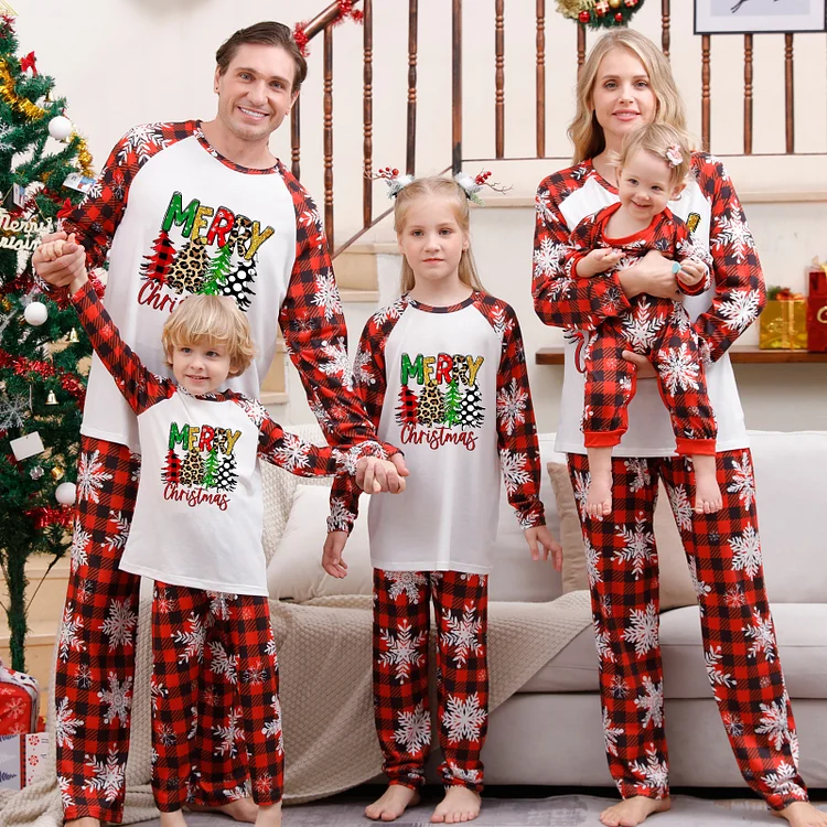 Rainbow Christmas Tree Cartoon Print Family Matching Pajamas Sets
