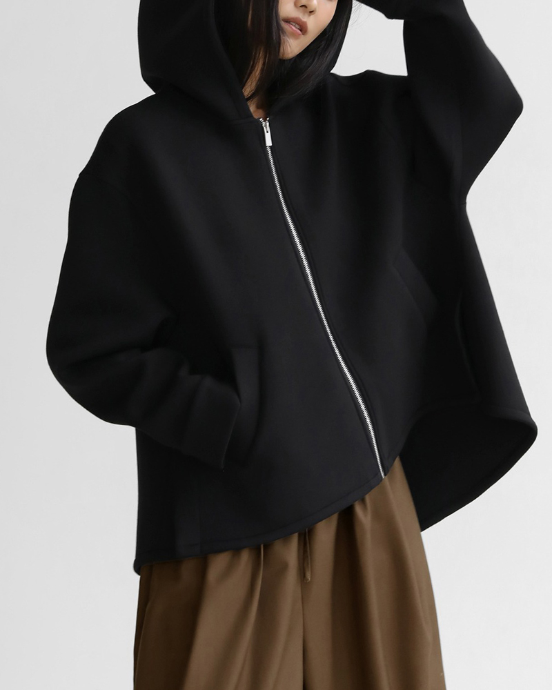 Full Length Zipper Long Sleeve Hooded Sweatshirt