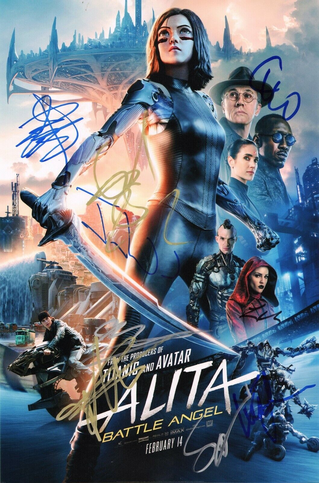 ALITA: BATTLE ANGEL Cast x9 Hand-Signed Christoph Waltz