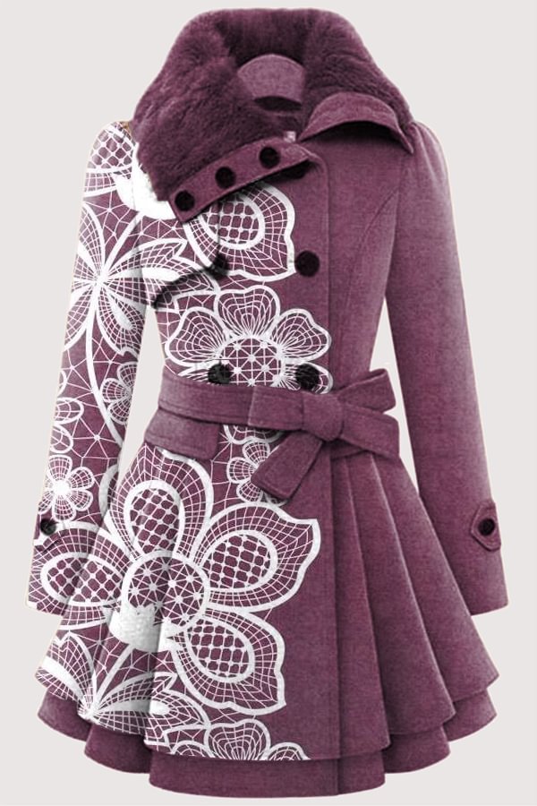 Women's floral print lace-up coat