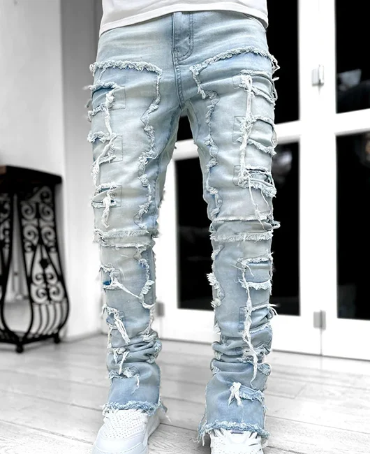 Street Straight Leg Flare Tassel Denim Jeans 