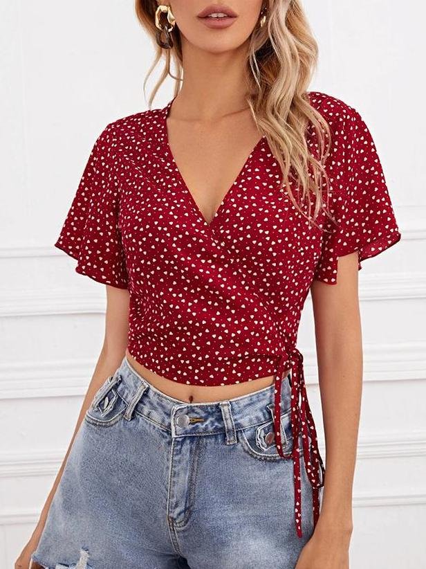 Bow Tie Floral Strappy Cropped Top