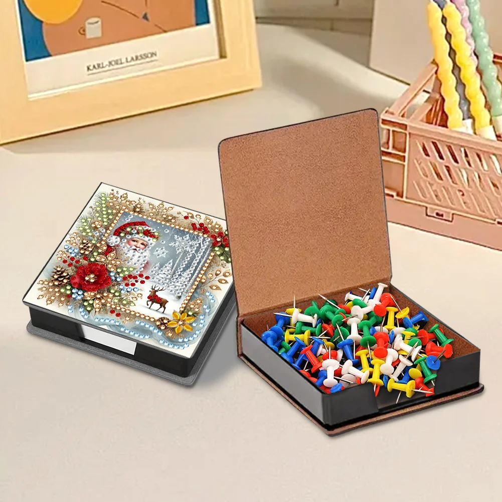 5D DIY PU Santa Claus Diamond Painting Notecard Box Gem Art Note Holder