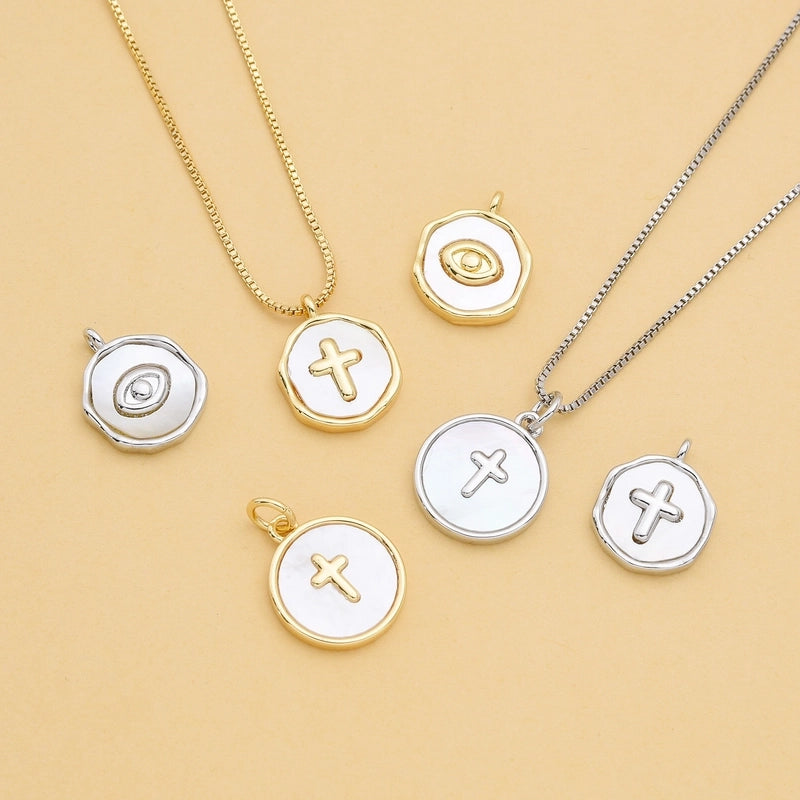 1 Piece 13 * 15mm Copper Shell 18K Gold Plated Cross Eye Polished Pendant Jewelry Accessories