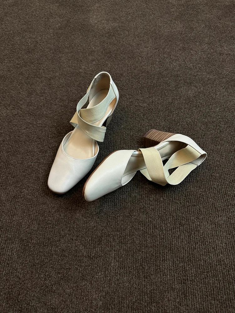 Breakj Breakj Retro Ballet High Heel Children Thick Heel Cross-Lace Hollow Casual Head Sandals