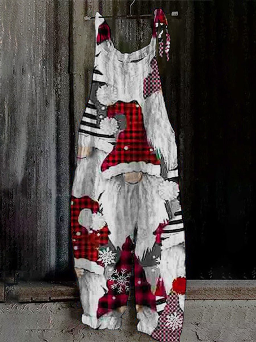 Santa Vintage Print Casual Jumpsuit