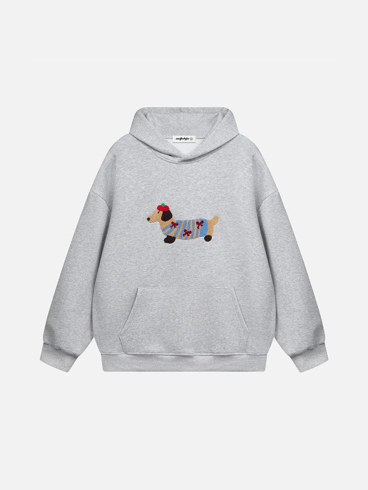 Grey Cartoon Dog Hoodie Front