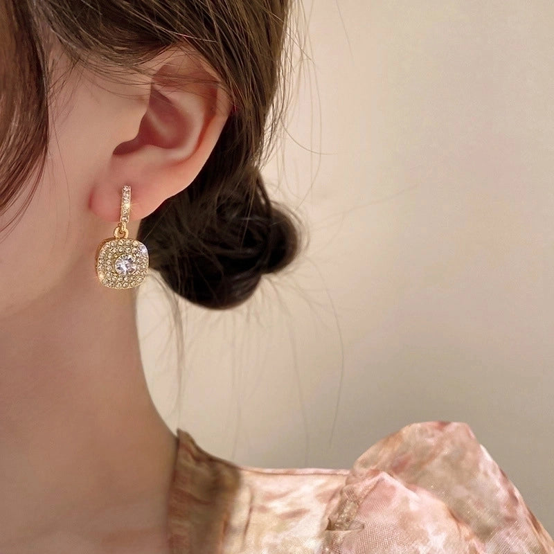 1 Pair Minimalist Square Inlay Stainless Steel Zircon Drop Earrings