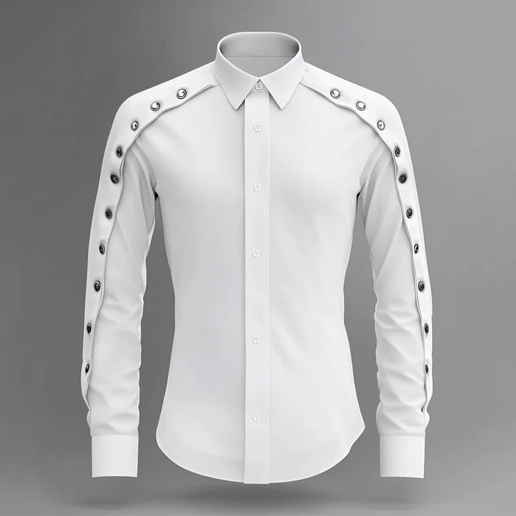 Okaywear Turndown Collar Long Sleeve Metal Button Shirt Okaywear