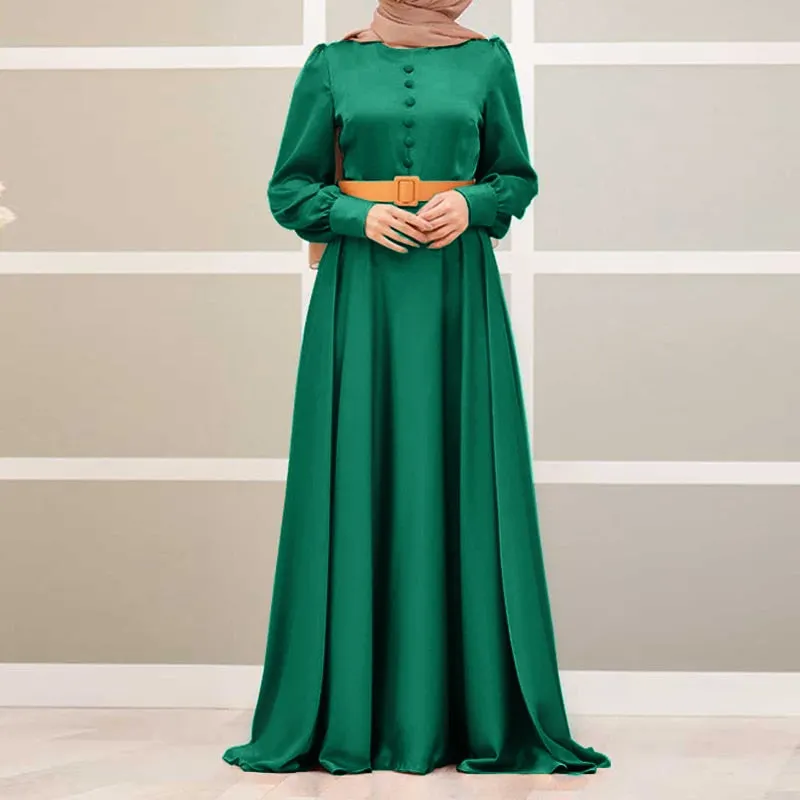 ZANZEA Women Long Sleeve Satin Maxi Dress Jilbab Islamic Clothing Caftan Marocain Eid Mubarek Dubai Turkey Abaya Hijab Dress