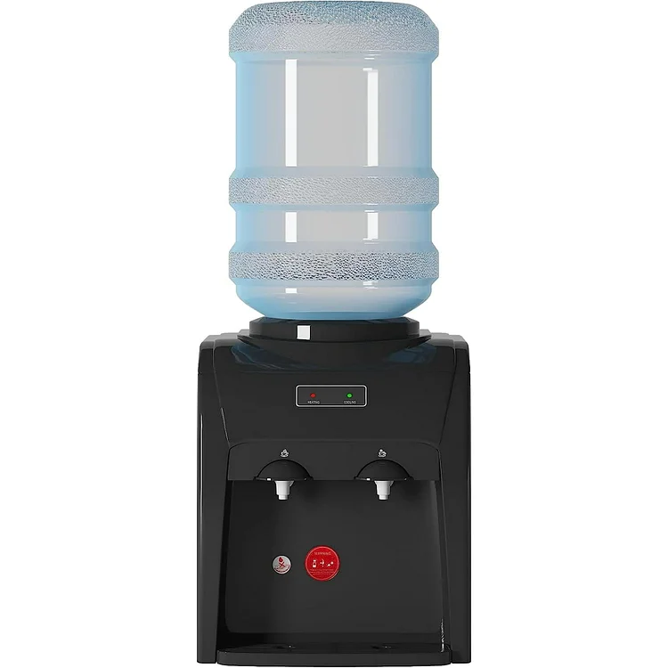 TABU Top Loading Water Cooler Dispenser, Hot & Cold Water, 38'' Countertop Water Cooler Dispenser, Holds 3 or 5 Gallon Bottle,Office Use,Black