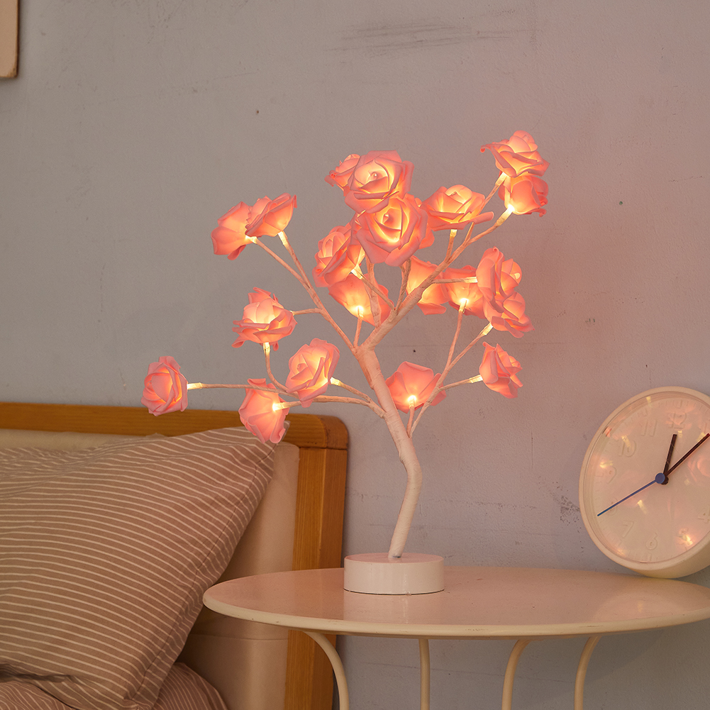 

LED Rose Bonsai Light Fairy Flower Tree Table Ornament Lamp Festival Decor, White, 501 Original