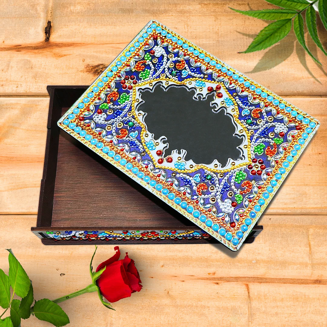 New Diamond Mosaic Set Wooden Box With Mirror Diamond Painting Jewelry Storage Box Diamond Embroidery Diy Girl Birthday Gift
