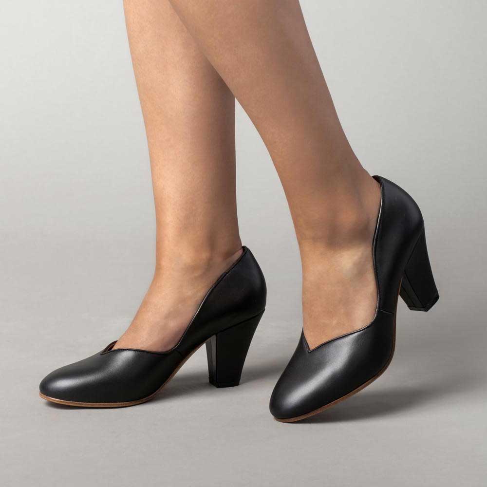 Black Vegan Leather Round Toe 3‘’ Block Heel Slip-On Formal Pumps Nicepairs