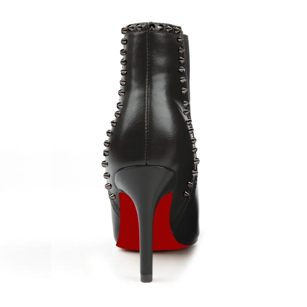 90mm/3.54 inch Women's Ankle Boots Closed Pointed Toe Rivet Red Bottom Stilettos Booties-vocosishoes