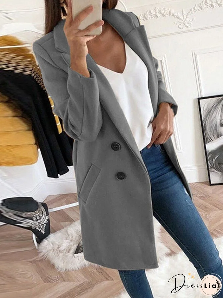 Women's Coats Lapel Fitted Woolen Long Sleeve Coat