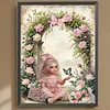 Fille de fleur-sp&eacute;cial forme diamant peinture-30 * 40cm