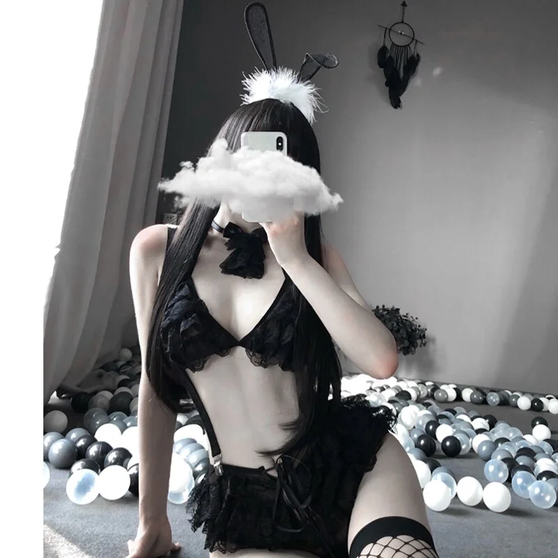 Billionm Women Transparent Bunny Maid Uniform Temptation Porn Roleplay Sexy Lingerie Costumes Erotic Apparel Bunny Girl Cosplay