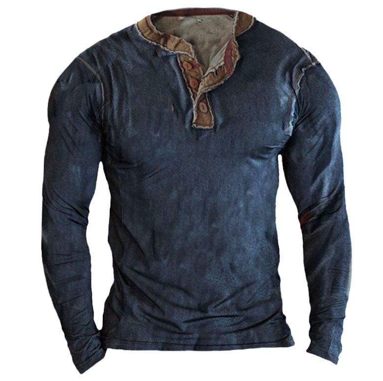 Men's Outdoor Retro Tactical Henley Long Sleeve Tshirt