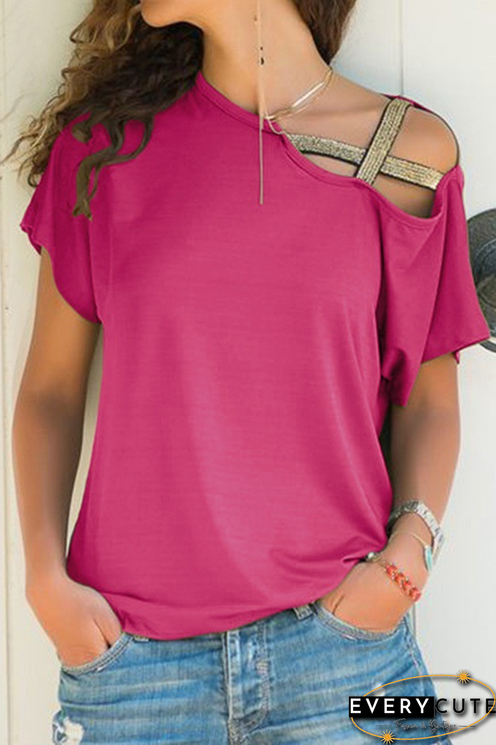 Casual Solid Oblique Collar T-Shirts(7 Colors)