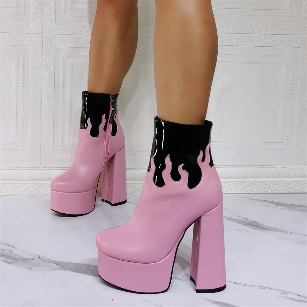 Women's Sexy Gothic Water Platform Flame Thick Heel Fashion Chunky Heels Boots Novameme