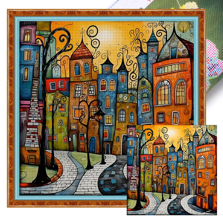 Colored Houses (40*40cm) 18CT Stamped Cross Stitch gbfke