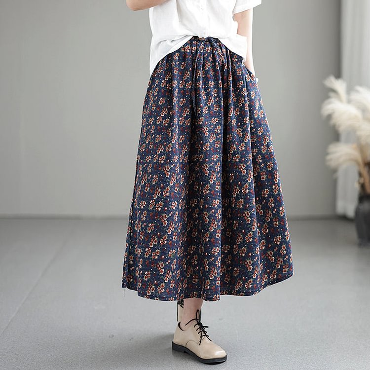 Cozy Vintage Casual Loose A-Linen Cotton Linen Skirt