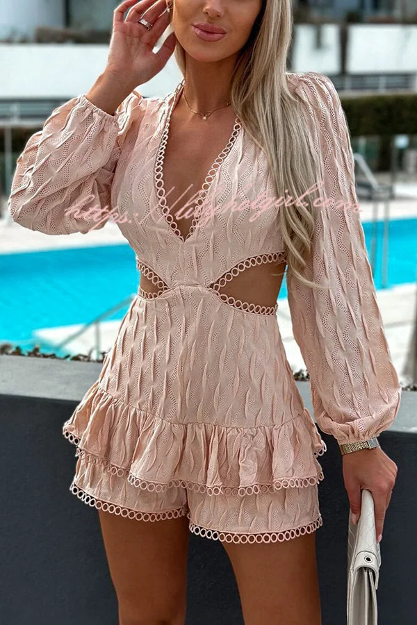Livia Crochet Lace Cutout Waist Tiered Romper
