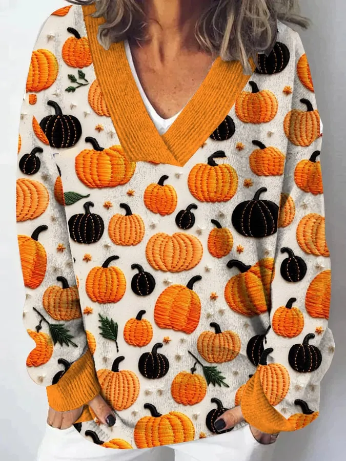 Women's Pumpkin Print Sweater 