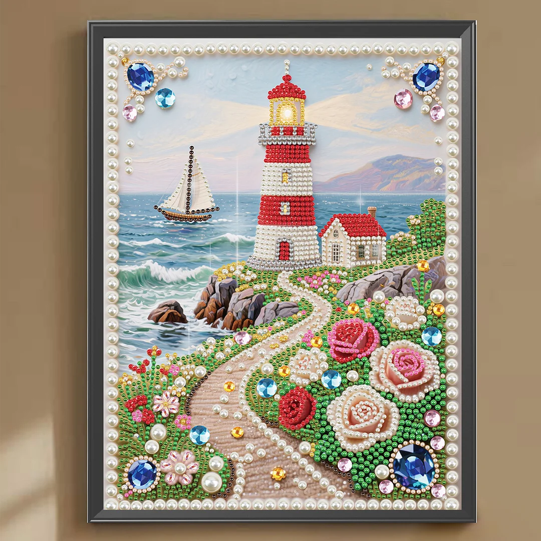 Lighthouse B Special Shaped 5D DIY Partial Drill Pearl Diamond Painting Kit for Adults Beginners Home Decor 30x40cm