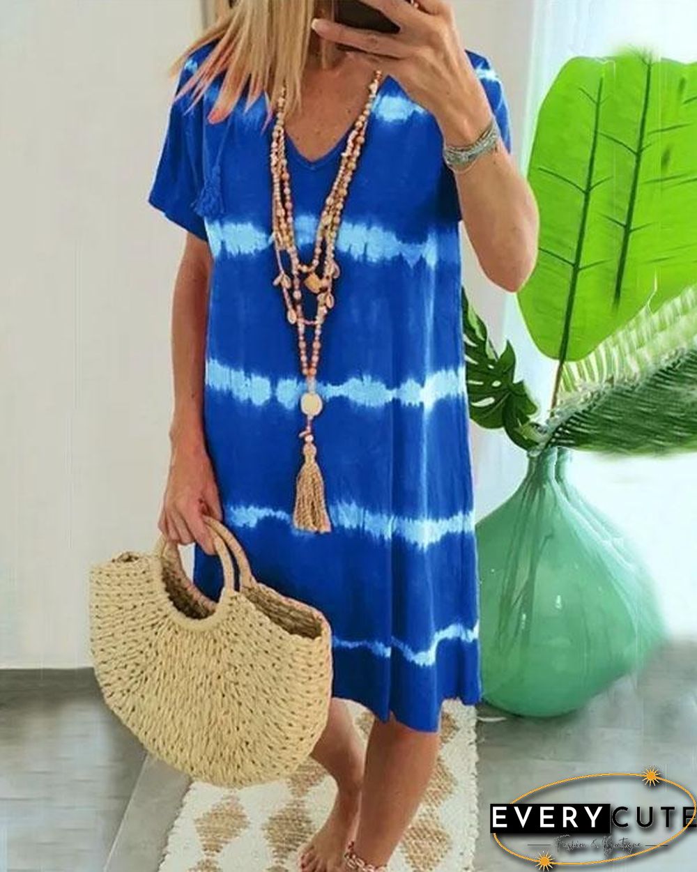 Felidress.com Tie Dye Striped Loose Mini Dress