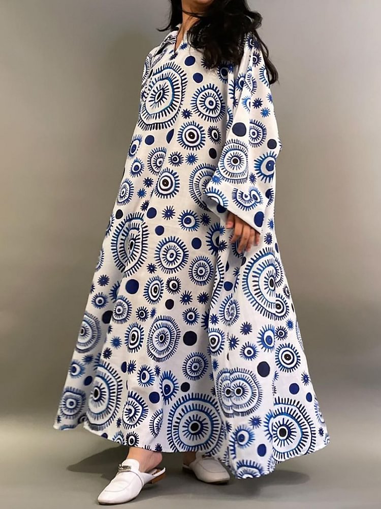 Baggy pattern women lapel dress