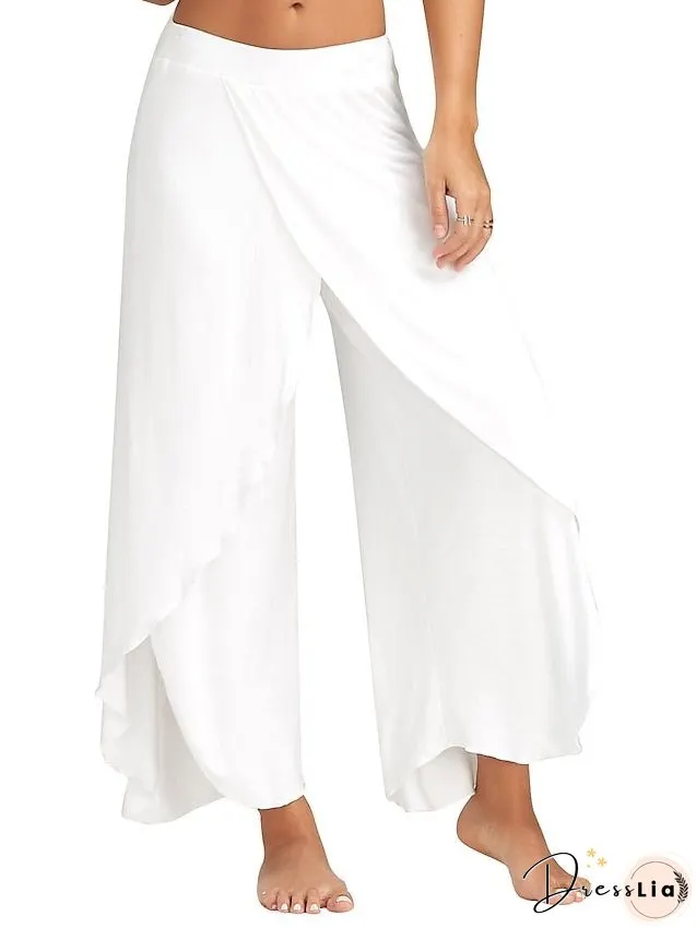 Women's Culottes Wide Leg Chinos Pants Trousers Baggy Black White Wine Mid Waist Basic Casual / Sporty Casual Daily