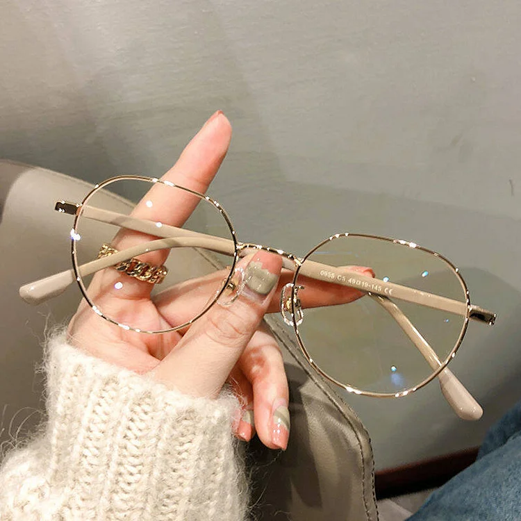 Anti Blue Light Reading Glasses Women Myopia Glasses Polygonal Metal Frame Eyeglasses with Grade 0 To -6.0  Eye Glasses
