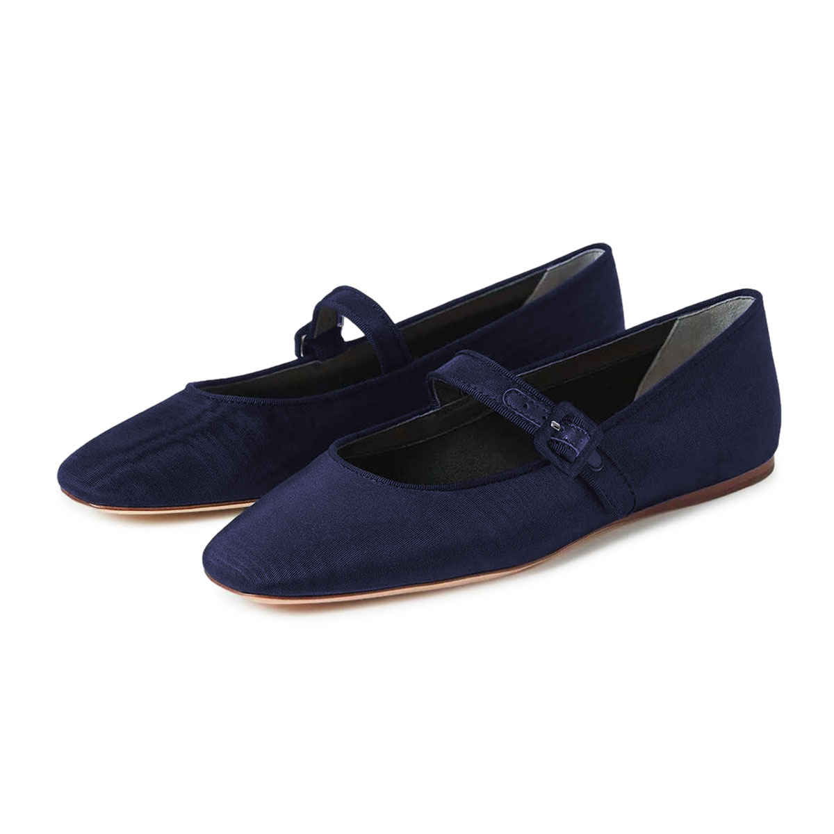 Navy Blue Fabric Square Toe Mary Jane Flats with Buckle Strap Nicepairs