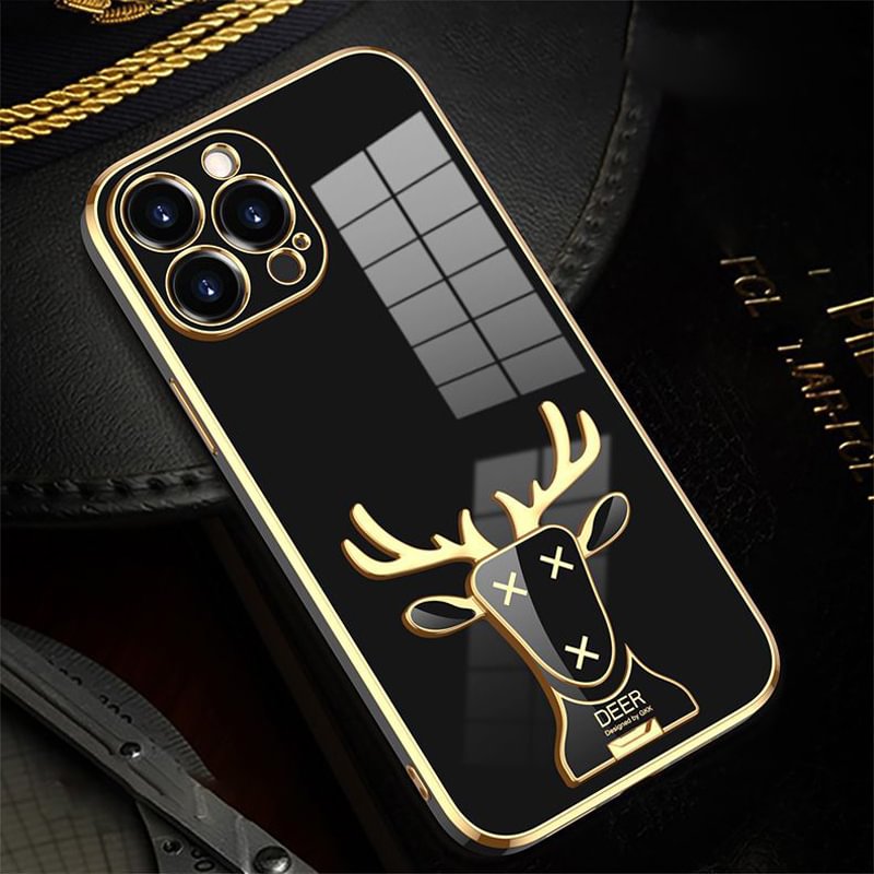 Luxury 3D Deer Secret Holder Stand Gold Plating Soft Case for iPhone