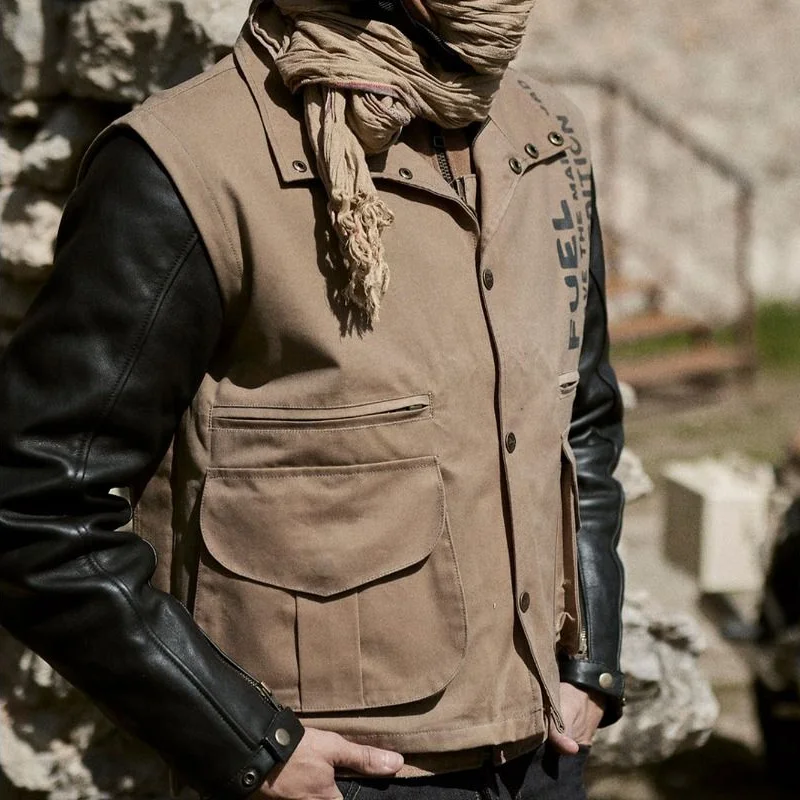 Vintage Air Force Style Oiled Rigid Canvas Vest