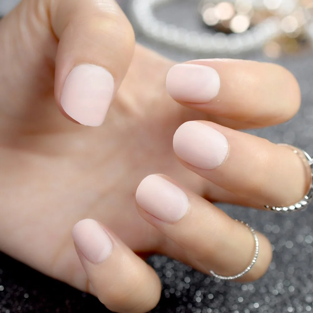 Matte Short Nails Squoval Pink Frosted Nails Press On Nails Artificial Scrub Designed Supplies For Professionals Full Cover Nail-Nail Inspo