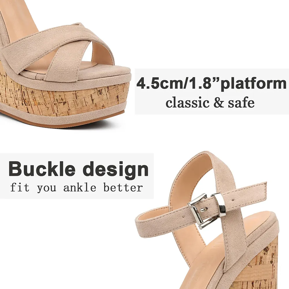 150mm/5.9" Women's Fashion Platform Wedge Sandals Heeled Buckle Shoes For Summer-vocosishoes