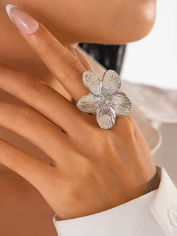 Geometric Flower Shape Rings Accessories SILVER-One_size