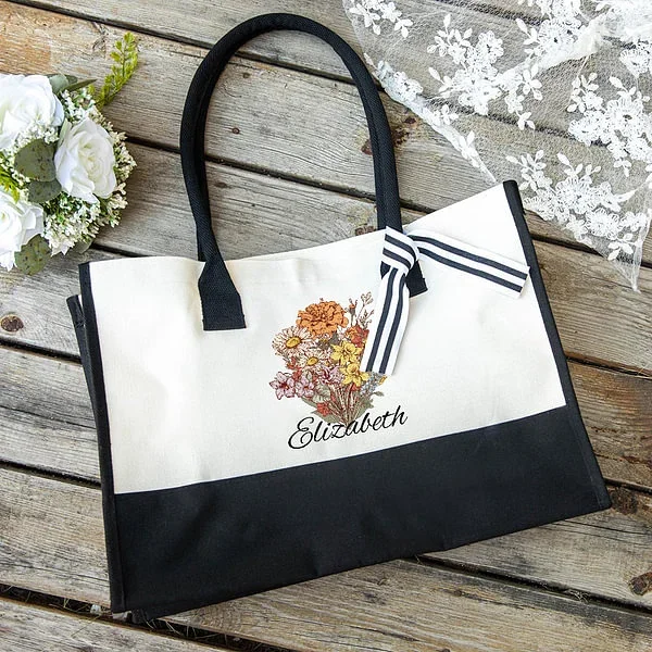 Personalised Bouquet Canvas Beach Tote Bag with Name 