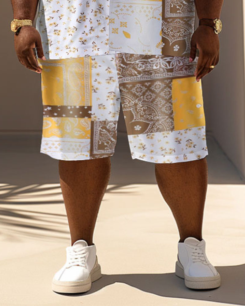 Men's Plus Size Casual Holiday Paisley Print Short Sleeve Shirt Shorts Suit