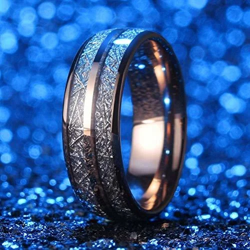 6MM 8MM Women's Or Men's Domed Tungsten Carbide Wedding Matching Rings Rose Gold Double Line Inspired Meteorite
