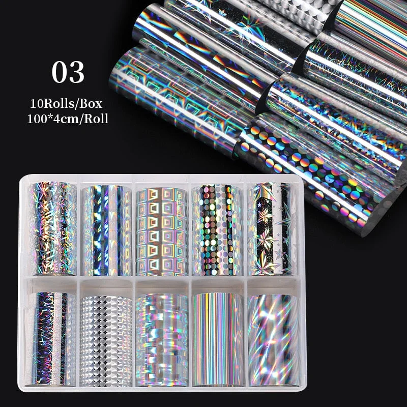 Luxury Iridescent Transfer Foil Paper Sticker Designer Set Nail Art Decal Adhesive Tropical Star 3D Art Decoration