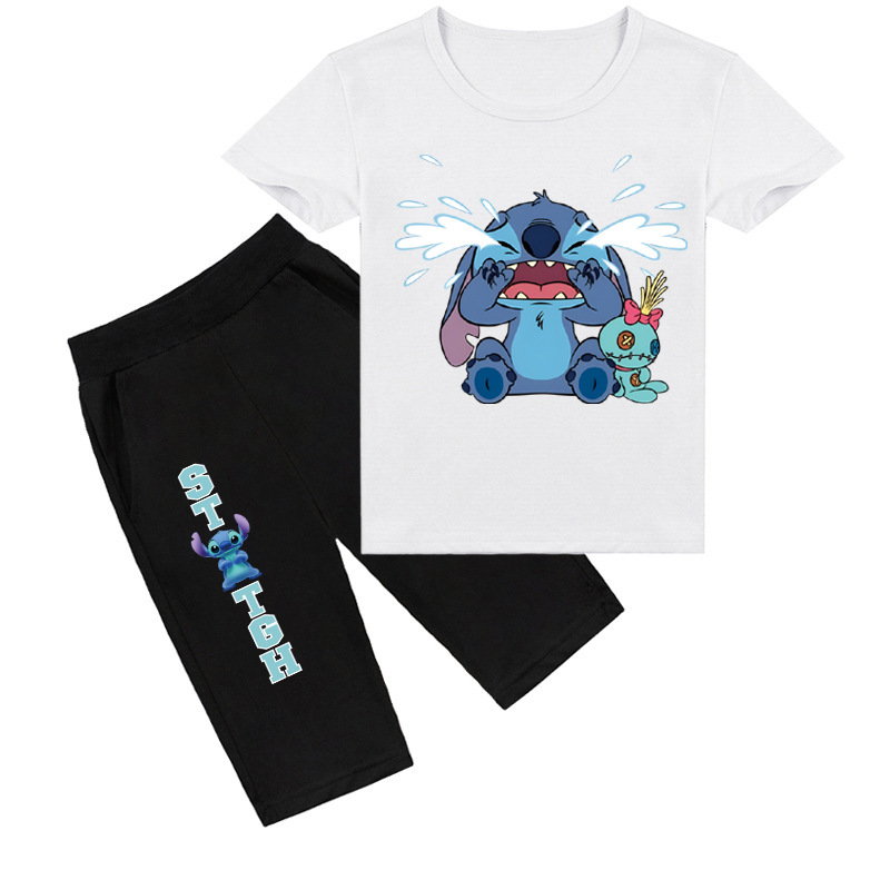 Mayoulove Stitch T-shirt Shorts Set - Adorable Summer Outfit for Kids! Perfect for Stitch fans of all ages! Trendy and comfortable! Suitable for boys and girls aged 2-10 years old. Get your Mayoulove Stitch T-shirt Shorts Set today!-Mayoulove